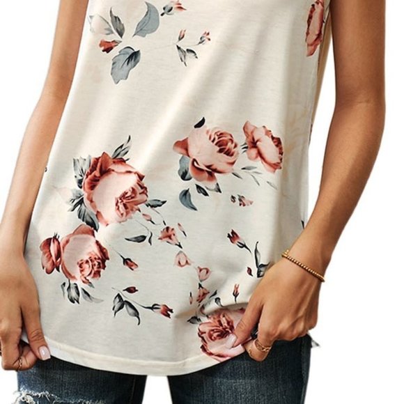 Floral Print White Tank Top - Picture 2 of 4